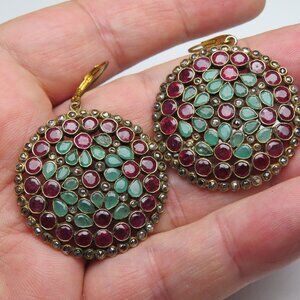 "14k Gold Genuine Diamond Emerald Ruby  Hand Crafted Earring"